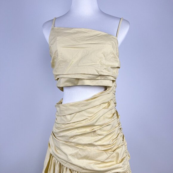 NWOT Farm Rio Cotton Asymmetric Irregular Pleated Midi Dress XS Hollowed Waist - Picture 4 of 12